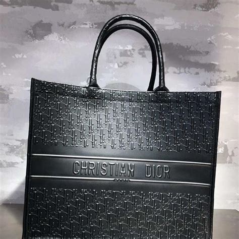 dior tote bag black|christian Dior Black leather tote.